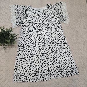 DAVI & DANI Black and White Dalmatian Spotted Lace Sleeve Dress, Size Medium